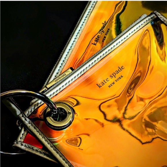 Kate Spade Iridescent Clutch/Cosmetic Pouch Set w/Pink Dust Bag/ NWOT - Picture 8 of 8